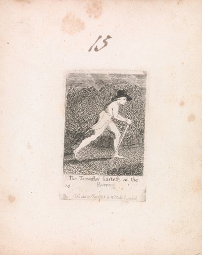 Voor Kinderen. De Poorten van het Paradijs, Plaat 16, De Reiziger haast zich in de Avond door William Blake